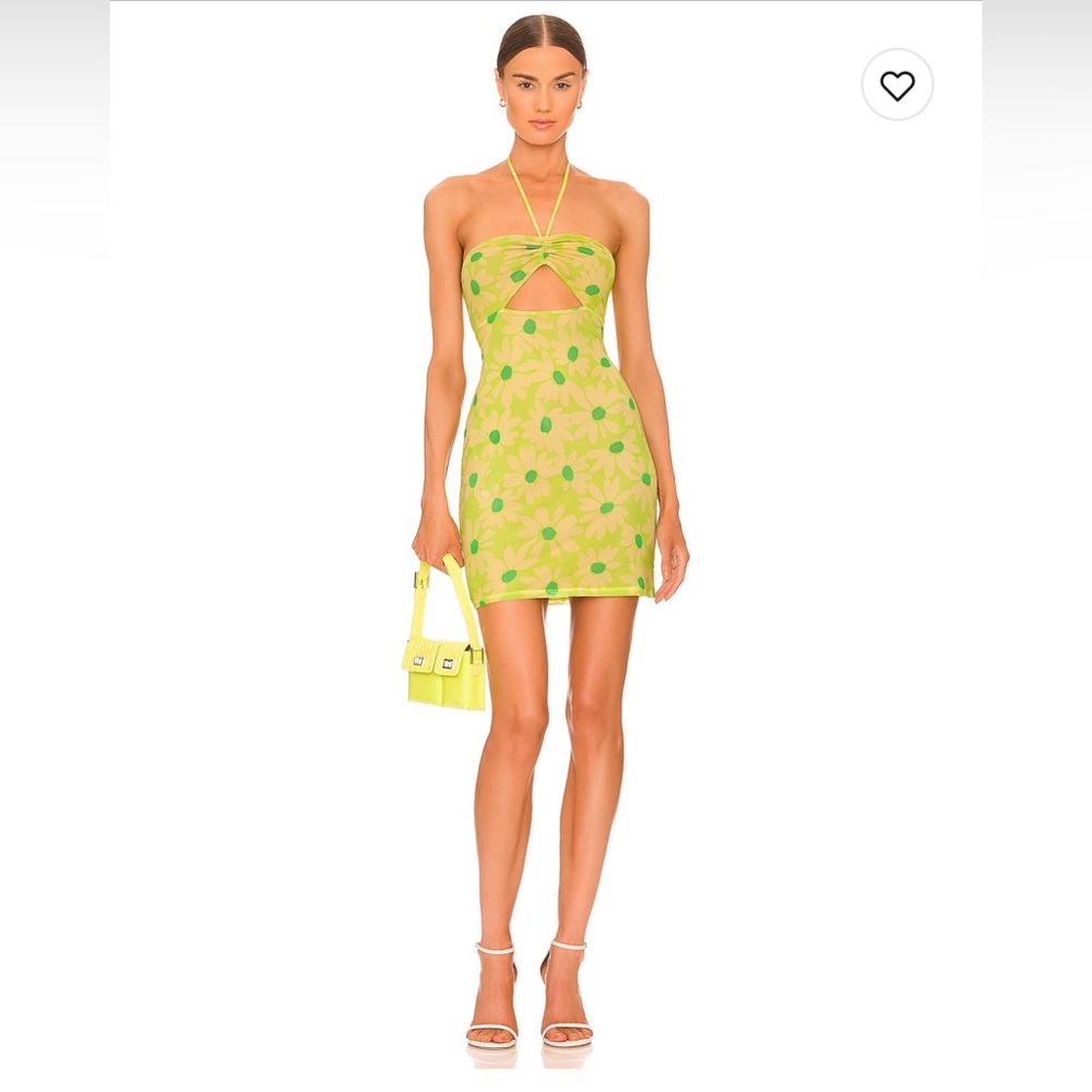 AFRM Savon Cut Out Mini Dress in Lime Daisy